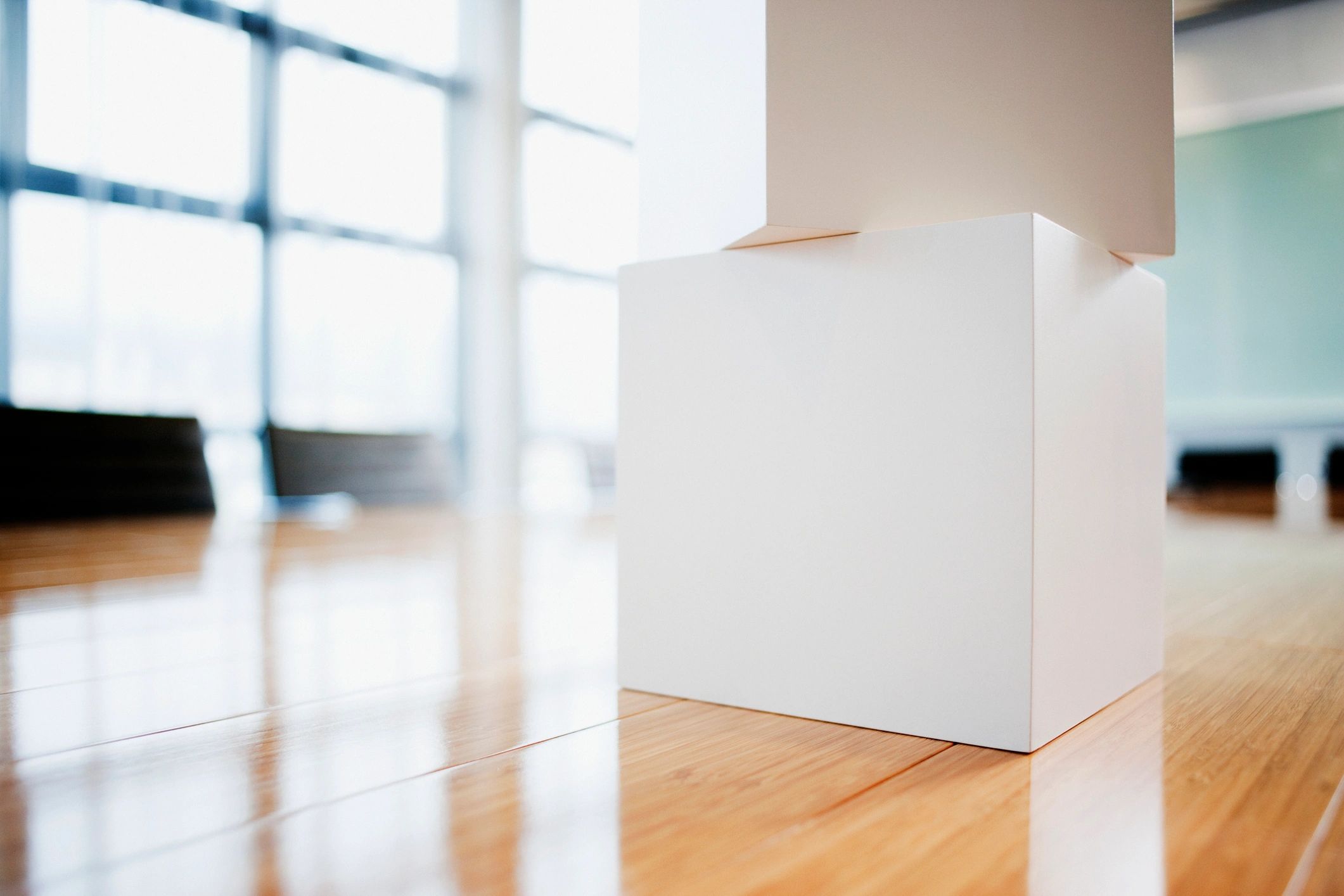 Sealed product boxes stacked on a tabletop